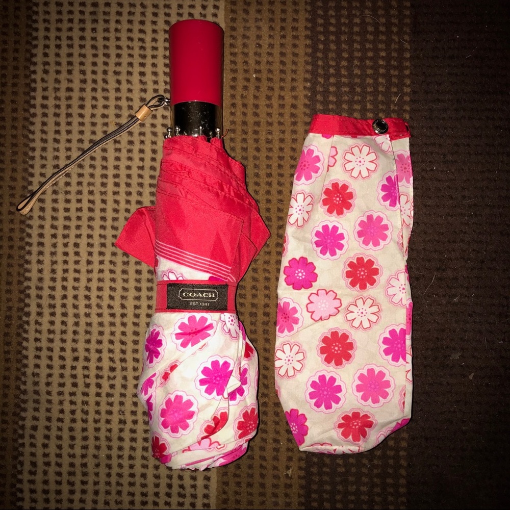 COACH Umbrella - Red white & pink floral pattern